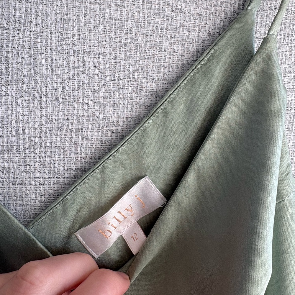 Sage Green Midi Slip Dress with Spaghetti Straps - Picture 3 of 6
